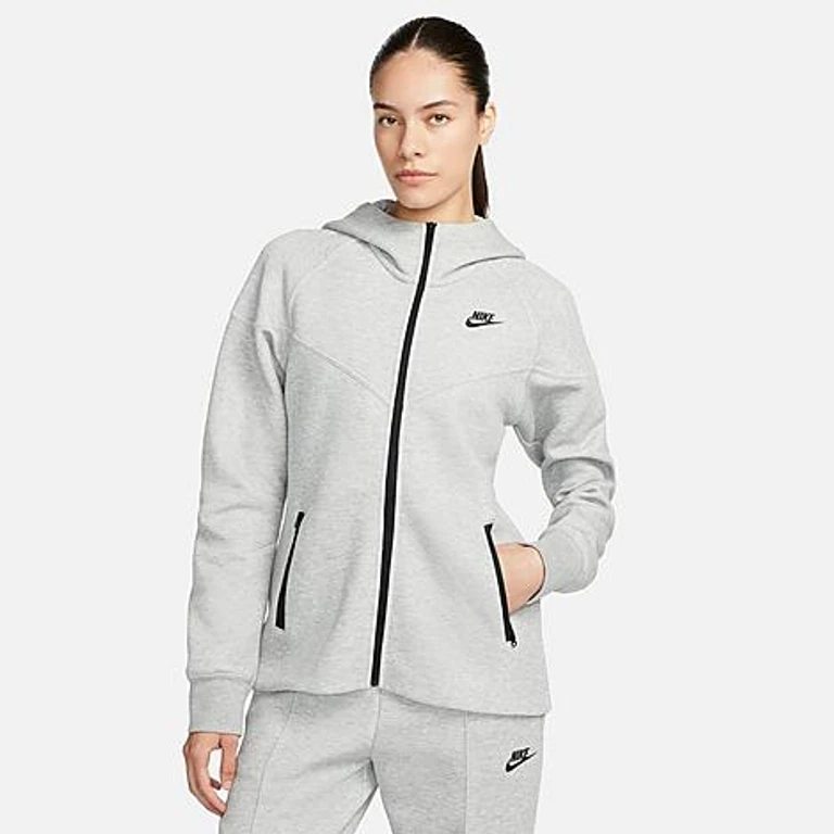 Nike Women's Sportswear Tech Fleece Windrunner Full-Zip Hoodie in Dark Grey Heather/Black Size: 2XL