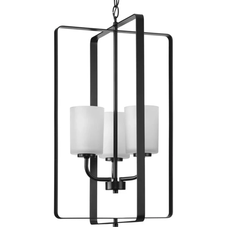 Matte Black Three Light Foyer Pendant from the League Collection