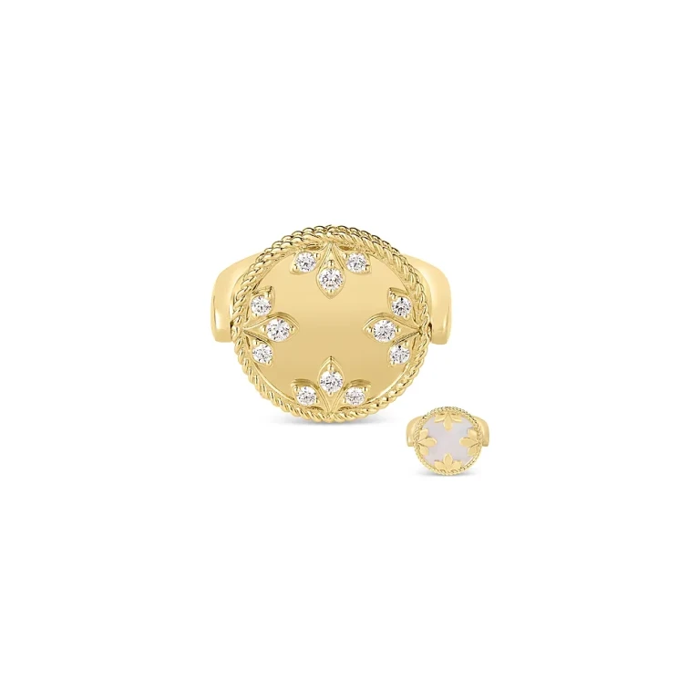 Roberto Coin 18K Yellow Gold Mother of Pearl Venetian Princess Medallion Ring, 0.28 tcw