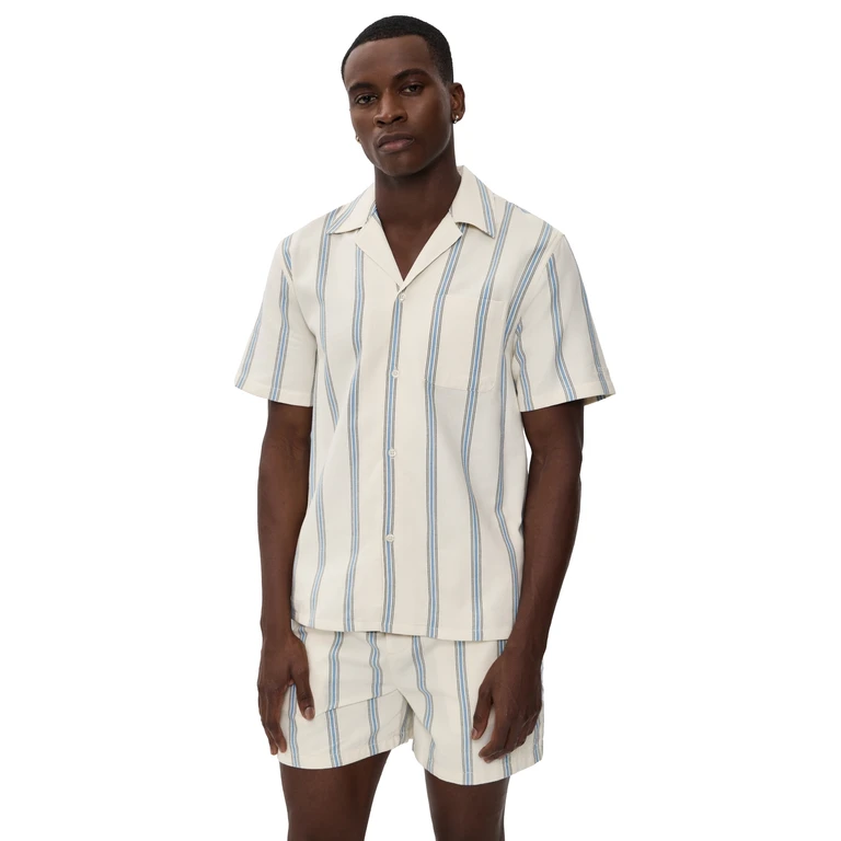 Les Deux Lawson Stripe Short Sleeve Shirt Eggnog White S