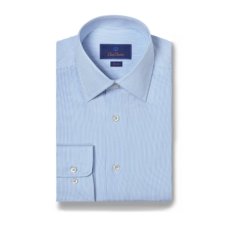 David Donahue Cotton Twill Fine Line Stripe Slim Fit Dress Shirt