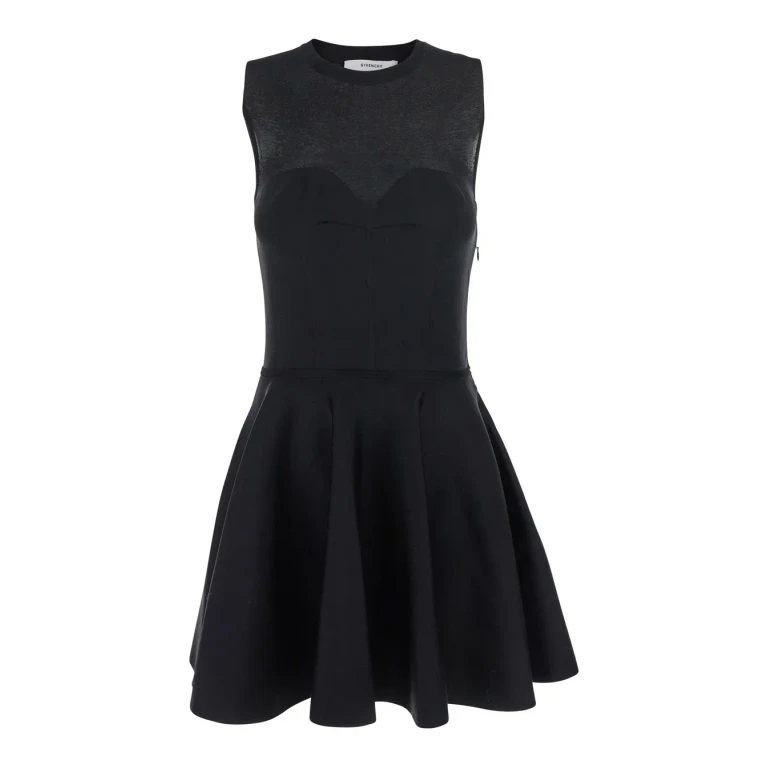 Givenchy Black Crew Neck Dress With Flared Skirt In Fabric Woman