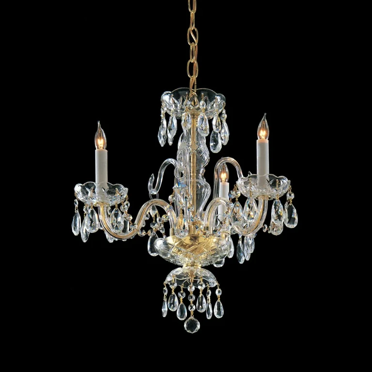 Traditional Crystal 3-Light 18" Mini Chandelier in Polished Brass with Clear Swarovski Strass Crystals