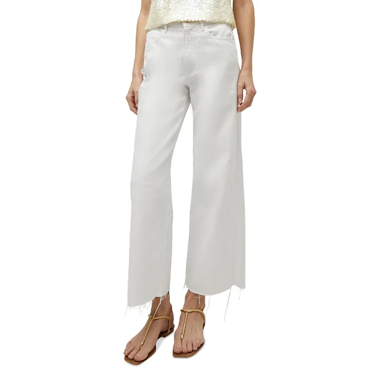 Veronica Beard Taylor High Rise Cropped Wide Leg Jeans in White