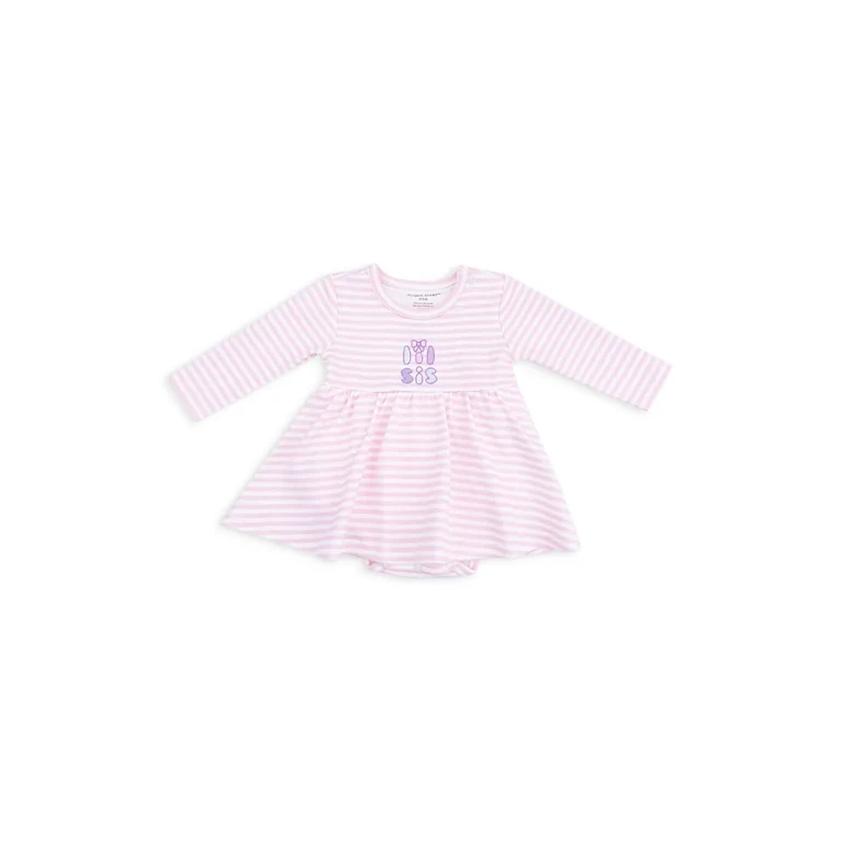 Angel Dear Girls' Lil Sis Embroidery Long Sleeve Play Bodysuit Dress - Baby