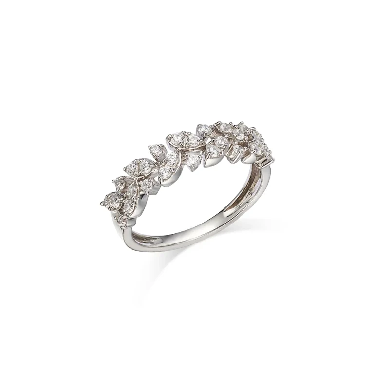 Diamond Leaf Band in 14K White Gold, 0.50 tcw