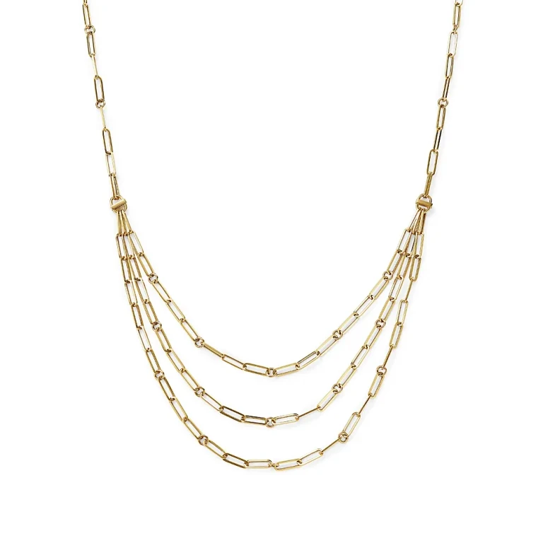 Roberto Coin 18K Yellow Gold Designer Gold Diamond Layered Paperclip Link Necklace, 15