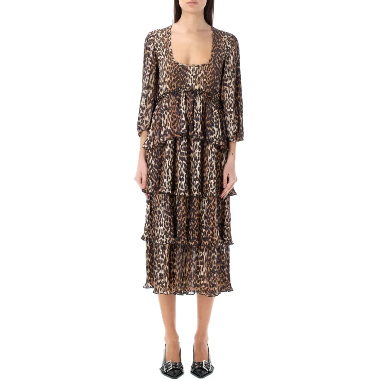 Ganni Dress In Animalier Polyester