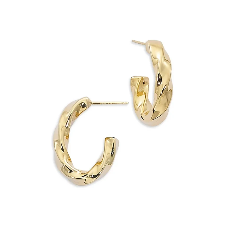 14K Yellow Gold Twisted Oval Hoop Earrings