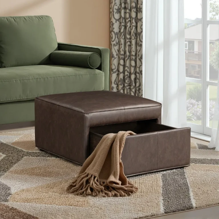 Mattie Chestnut Brown Faux Leather Storage Ottoman
