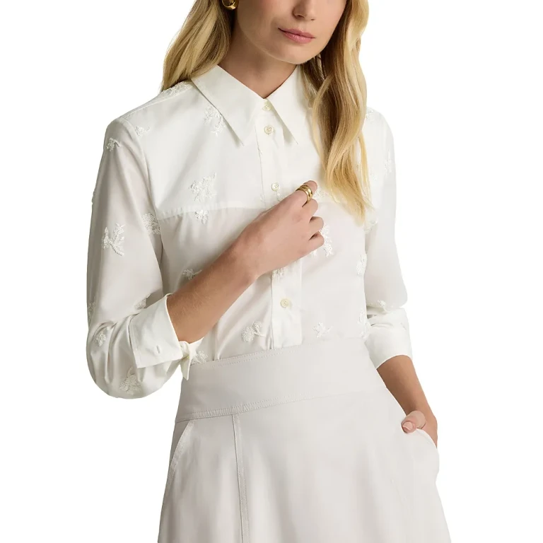 St. John Floral Sequin Embroidered Top