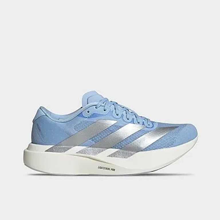 adidas Women's Adizero EVO SL Running Shoes in Blue/Silver Metallic/White Size: 5.0