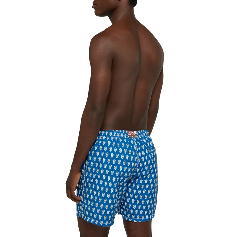 Mc2 Saint Barth Mid-Length Swim-Shorts Caprese With Flower Print Blue Swimshort - Men