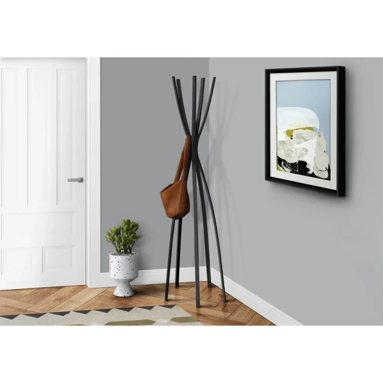 Contemporary Satin Black Metal Coat Rack