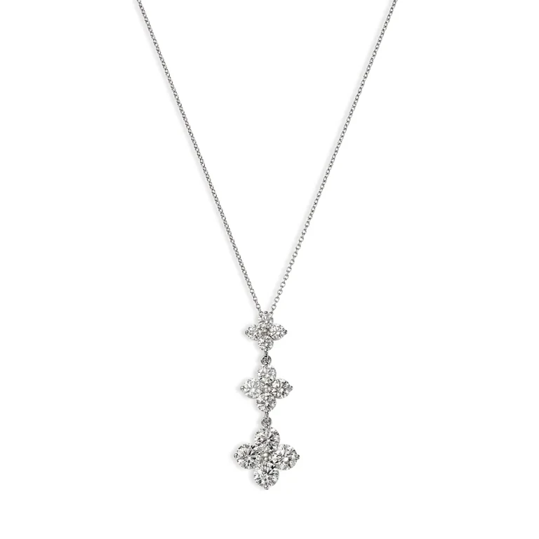 Diamond Triple Tier Pendant Necklace in 14K White Gold, 3.5 tcw
