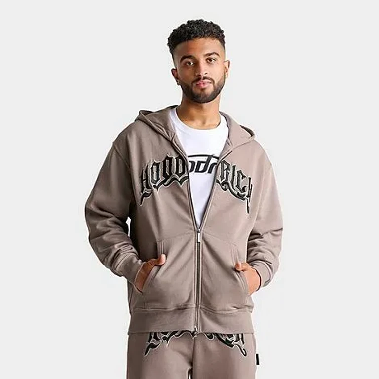 Hoodrich Men's OG Ritual Full-Zip Hoodie in Driftwood/Black Size: Small