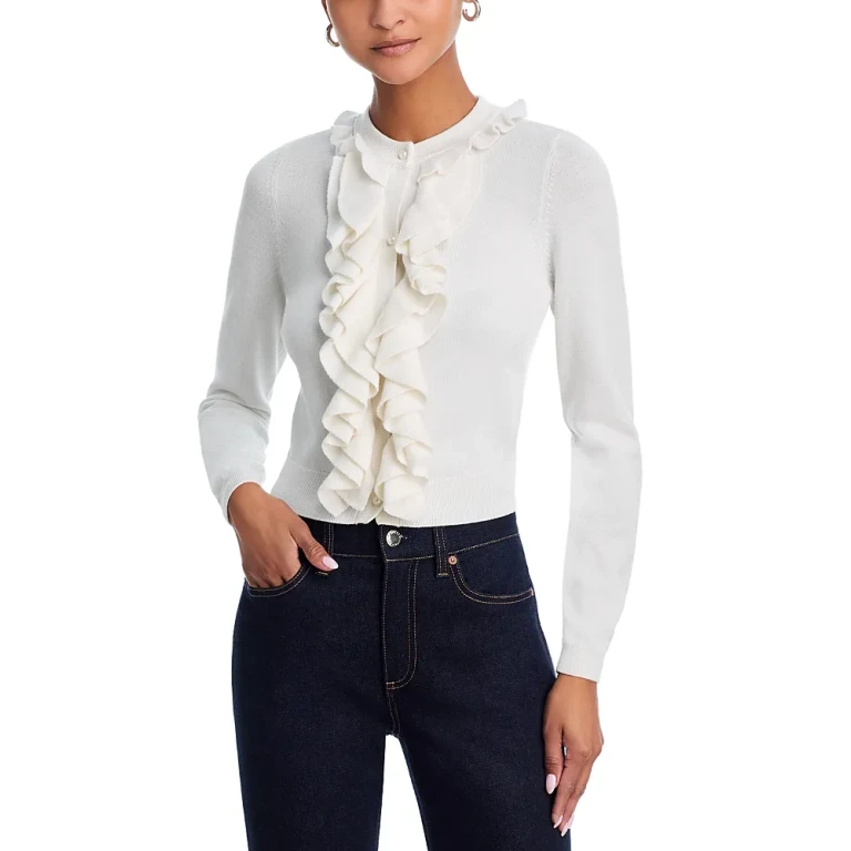 Alice and Olivia Dollie Ruffle Trim Cardigan