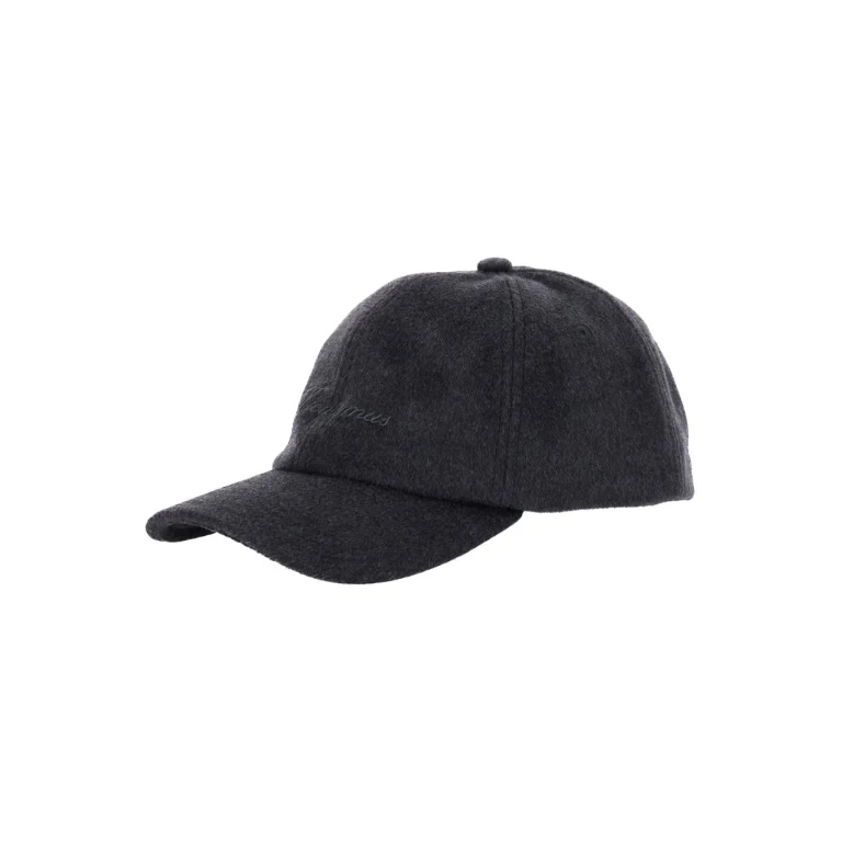 Jacquemus la Casquette Cachemiro Grey Baseball Cap With Logo Lettering Embroidery On The Front In Wool Woman