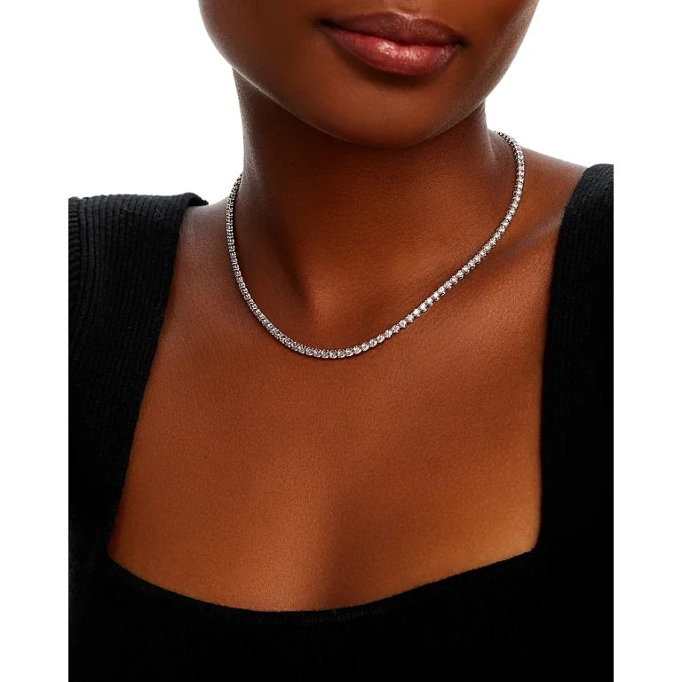 Diamond Crown Set Tennis Necklace in 14K White Gold, 6.0 tcw