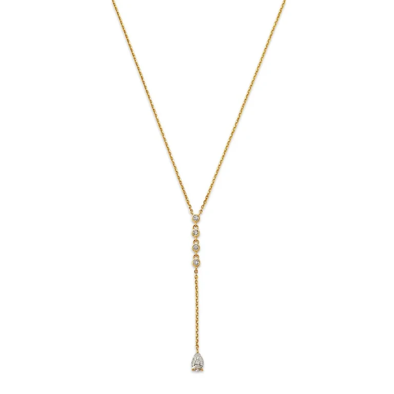 14K Yellow Gold Lab Grown Diamond Round & Pear Cut Lariat Necklace, 16