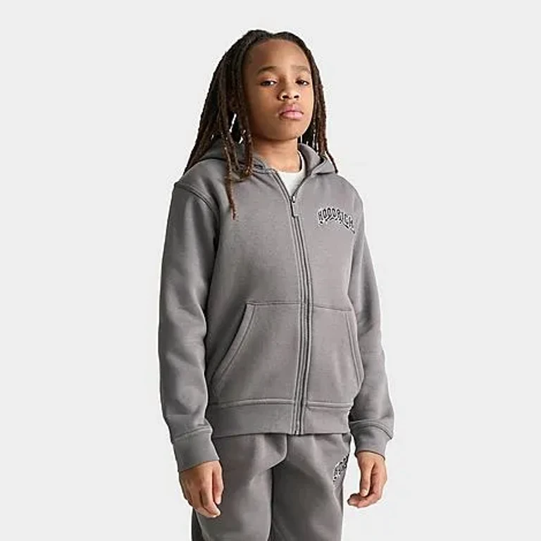 Hoodrich Big Kids Gothic Back Hit Multi Logo Full-Zip Hoodie in Grey Size: Small