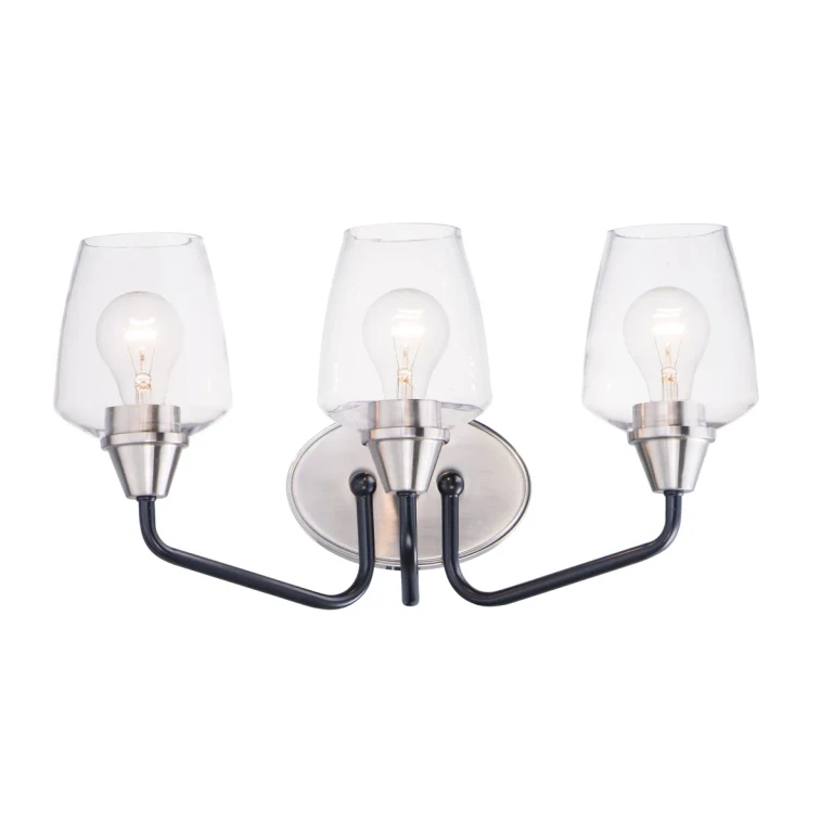 Maxim Goblet 3-Light Bathroom Vanity Light in Black and Satin Nickel - 26122CLBKSN