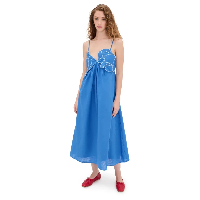 English Factory Embroidered Pleated Dress Blue L