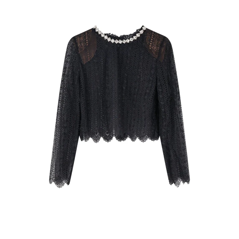 self-portrait Lace Top With Rhinestones