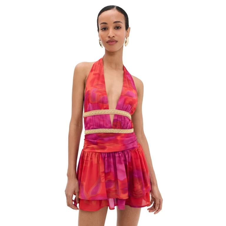 Runaway the Label Xylia Halter Low Plunge Mini Dress Suri Orange XL