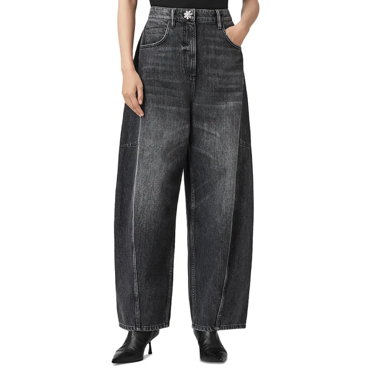 Allsaints Carter High Rise Barrel Leg Jeans in Washed Black