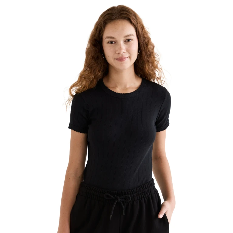 Leset Pointelle Short Sleeve Tee White XL