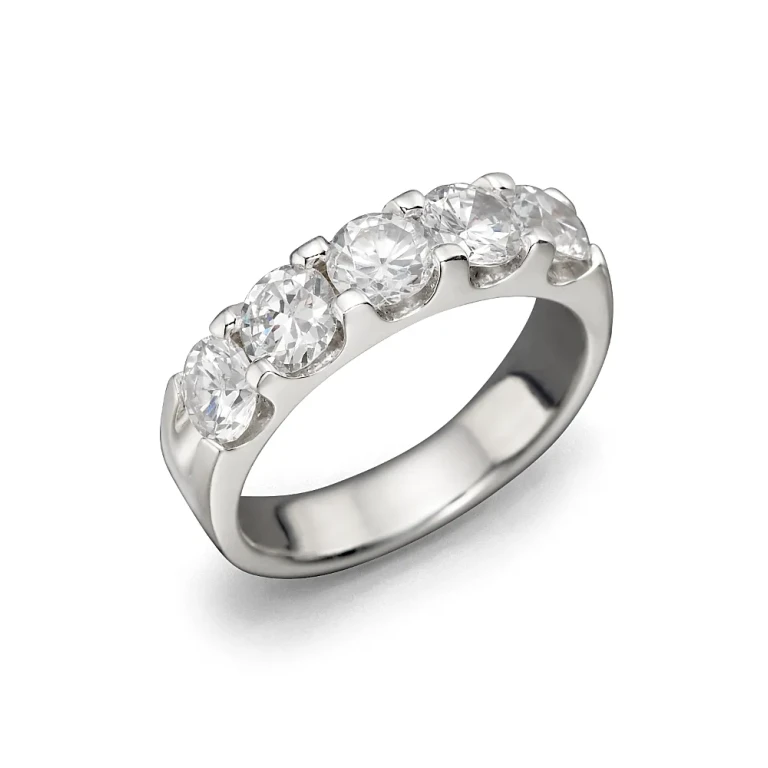 Certified Diamond 5 Stone Band in 18K White Gold, 2.0 tcw