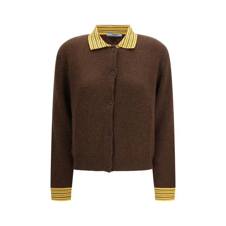 Prada Brown Cashmere Blend Cardigan Cacao Maglieria - Women