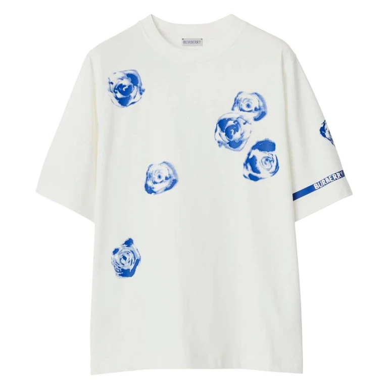 Burberry Rose Print Cotton Jersey T-Shirt