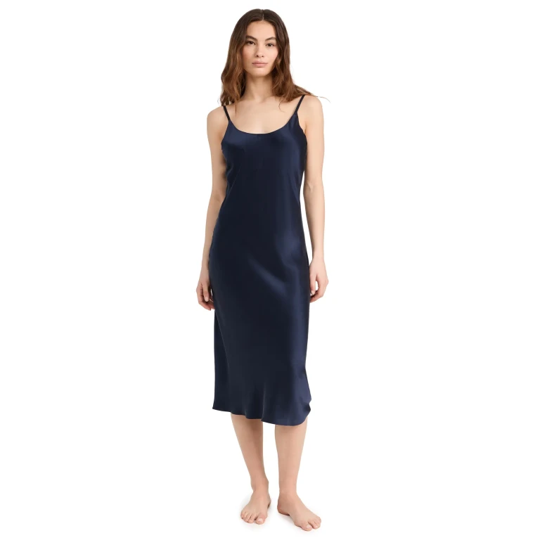 Lunya Washable Silk Bias Slip Dress Deep Blue M