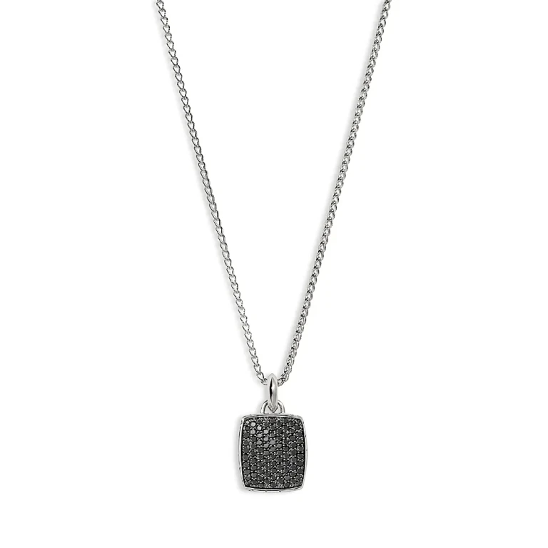 John Hardy Men's Sterling Silver Id Black Sapphire Tag Pendant Necklace, 22