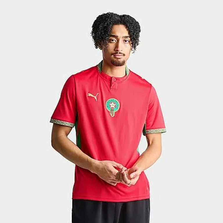 Men's Puma Morocco 2026 Home Replica Soccer Jersey in Fast Red/Victory Gold Size: Small