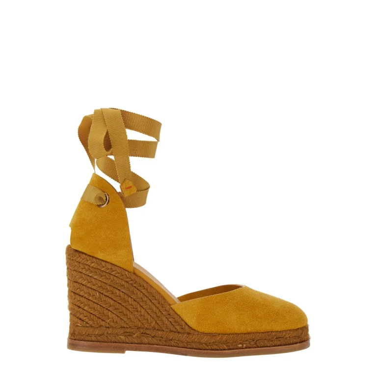 Castañer camilla Yellow Wedges With Ankle Strap In Suede For Women