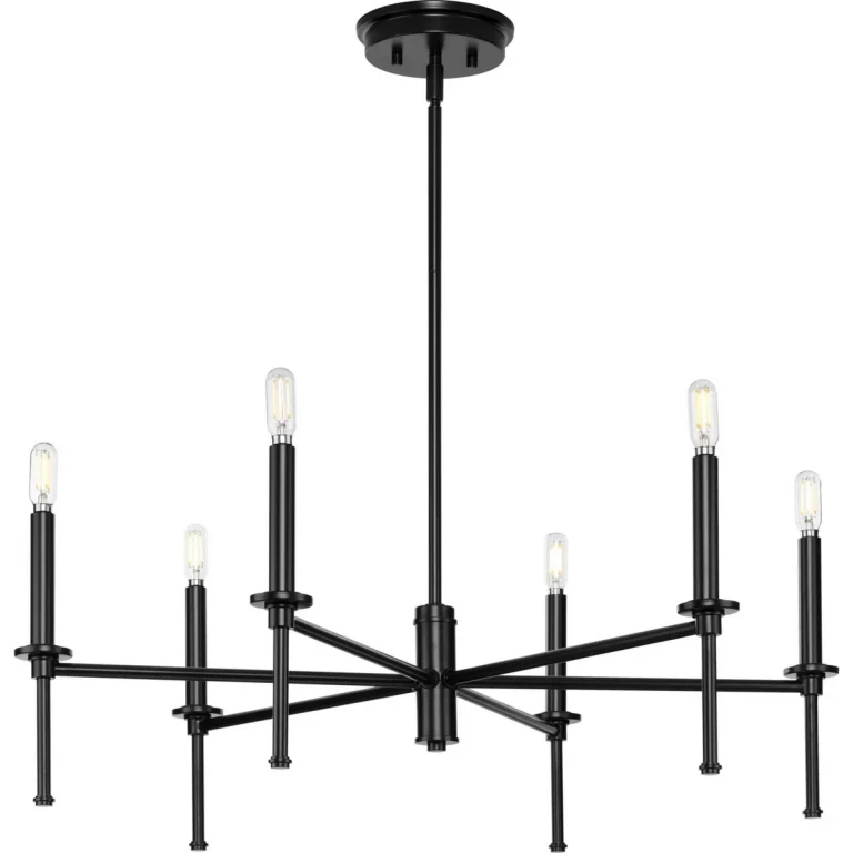 Matte Black Six Light Chandelier from the Elara Collection