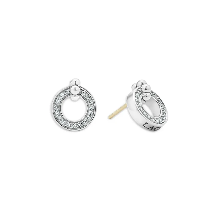 Lagos Sterling Silver Caviar Spark Diamond Circle Stud Earrings