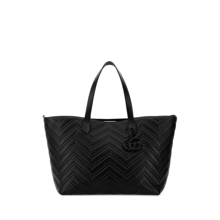 Gucci Black Leather Large Gg Marmont Shopping Bag Blackblackblack Borse A Mano - Women