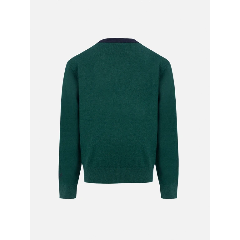 Mc2 Saint Barth Boy Green Crewneck Sweater Douglas Light With Snoopy Snowball Embroidery Peanuts Special Edition