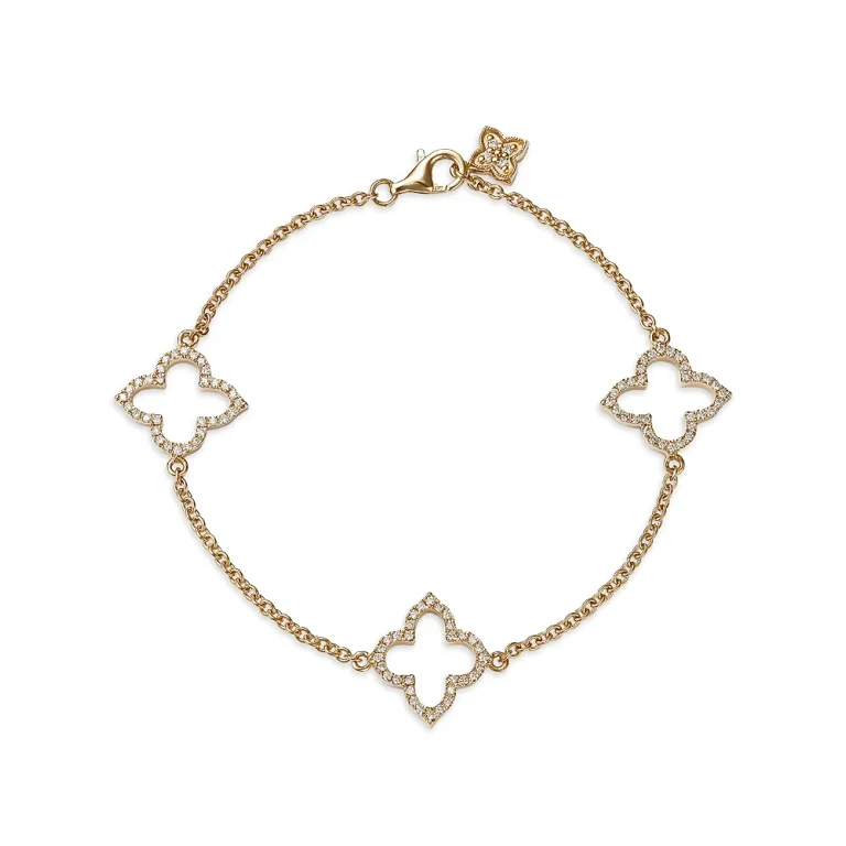 Diamond Clover Station Bracelet in 14K Yellow Gold, 0.38 tcw