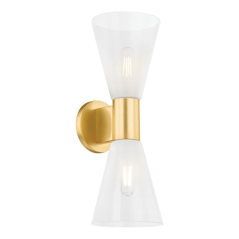 Aged Brass Two Light Wall Sconce from the Alma Collection
