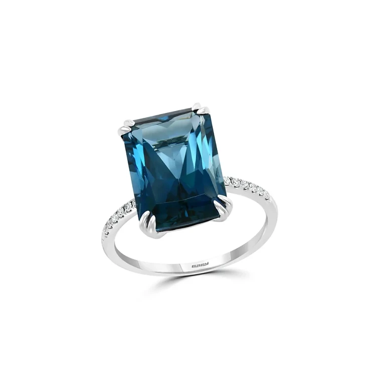 London Blue Topaz & Diamond Statement Ring in 14K White Gold