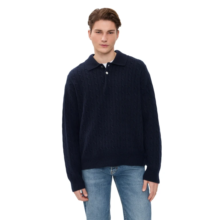 Frame Wool & Cashmere Cable Knit Polo Sweater