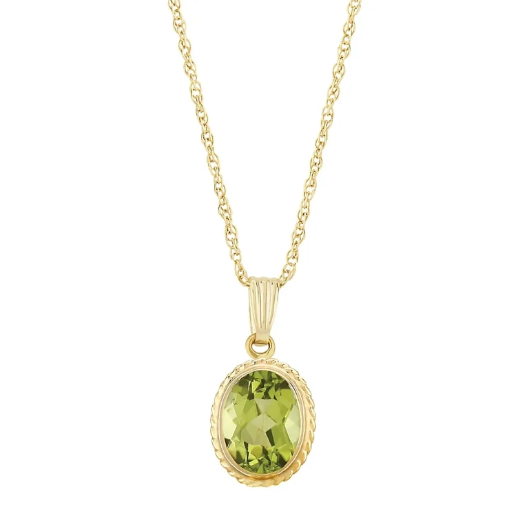Gemstone Faceted Oval Pendant Necklace in 14K Yellow Gold, 18