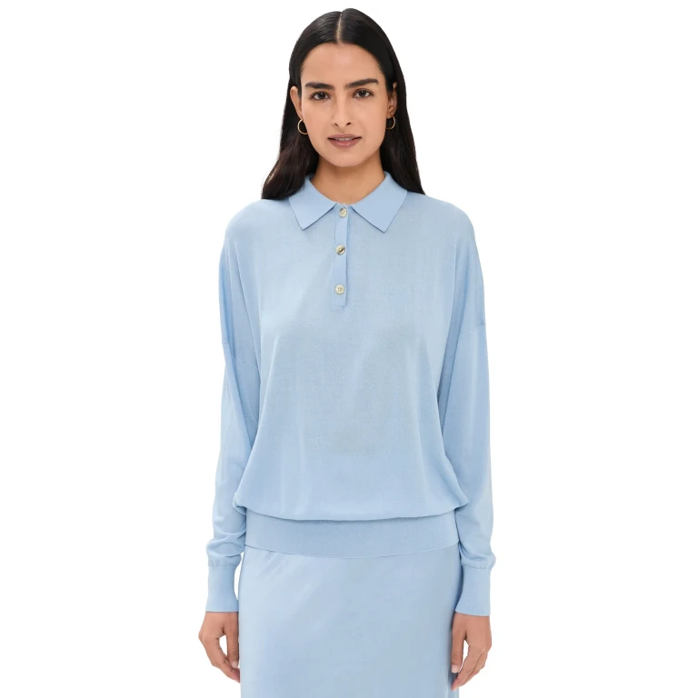 Renggli Silk Cashmere Boxy Long Sleeve Polo Azure S