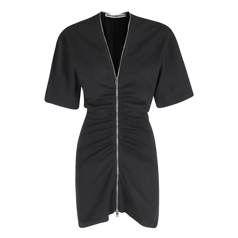 Alexander Wang Gathered T-Shirt Dress Black Cotton Abito - Women
