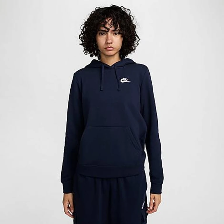 Nike Women's Sportswear Club Fleece Pullover Hoodie in Obsidian/White Size: 2XL